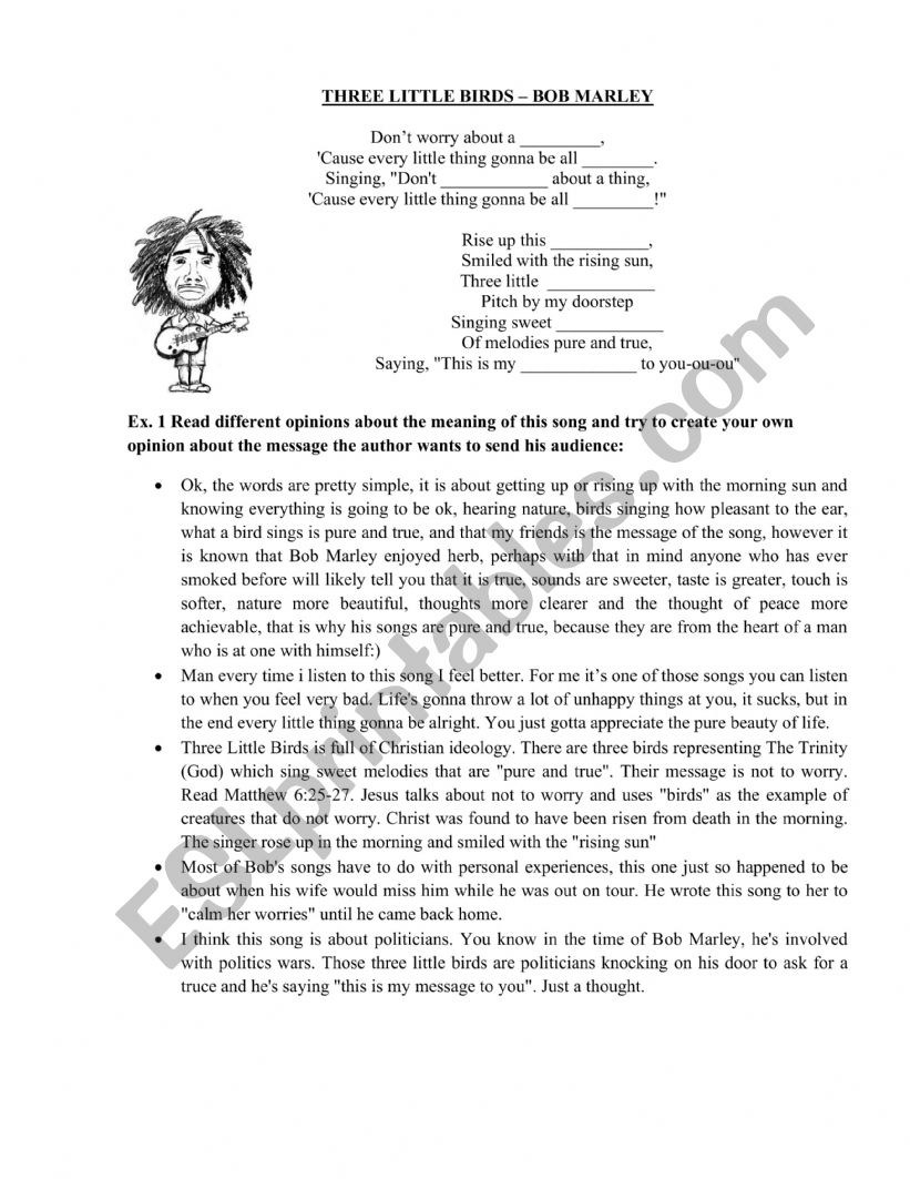 3 little birds worksheet