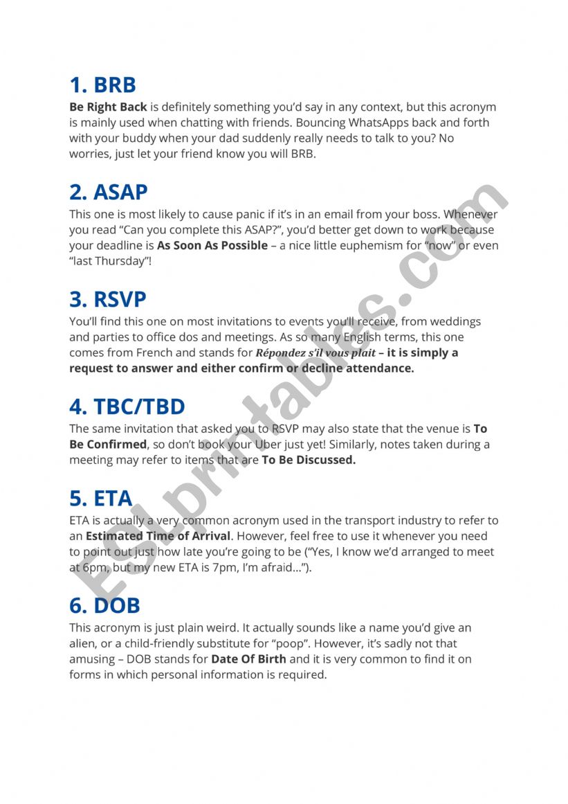 Common acronyms - ESL worksheet by mc2602