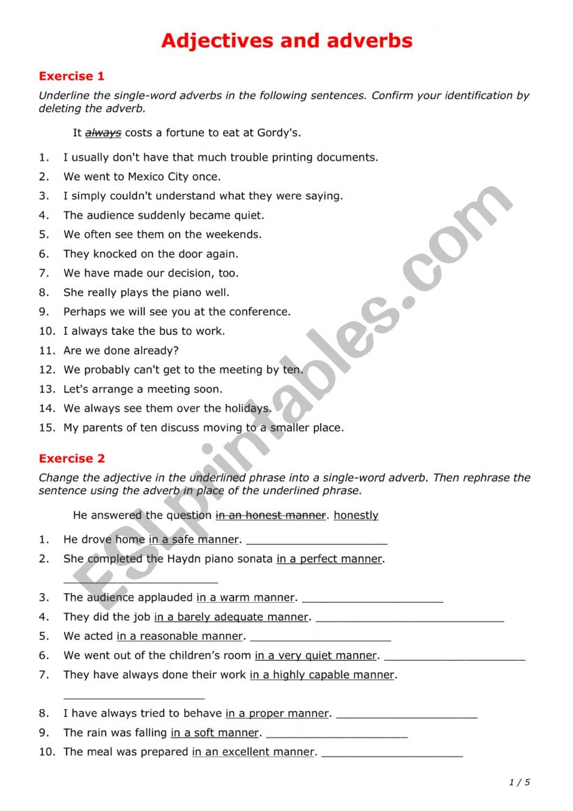 Adjectives and Adverbs worksheet