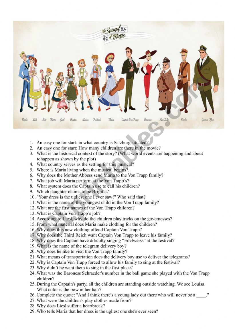 Sound of Music worksheet