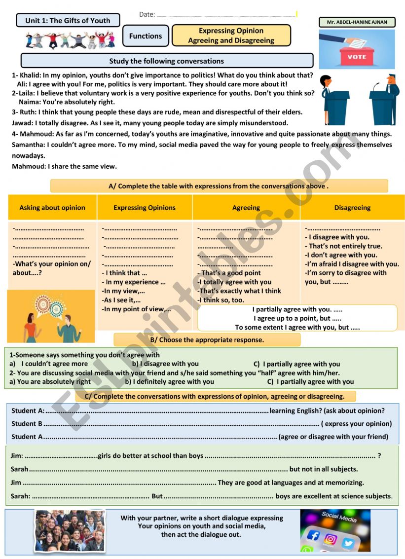 expressing opinion, Agreeing, and Disagreeing