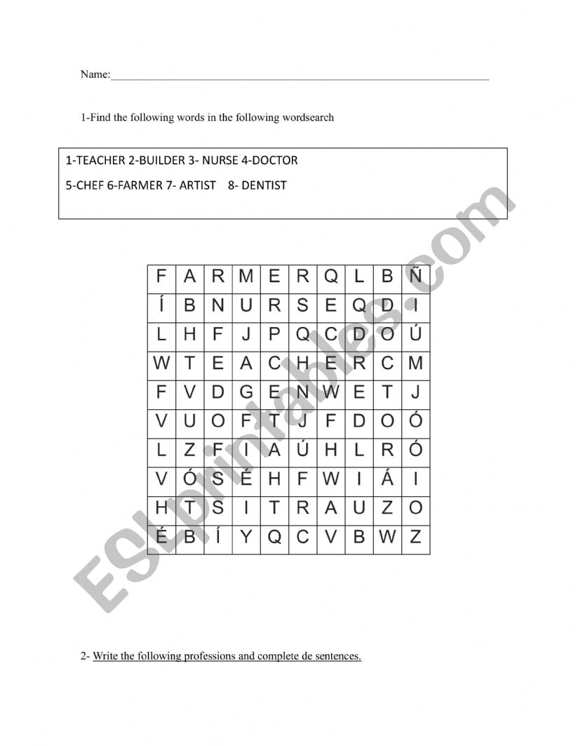 Professions worksheet worksheet