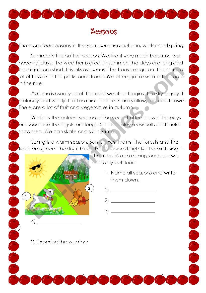 Seasons worksheet