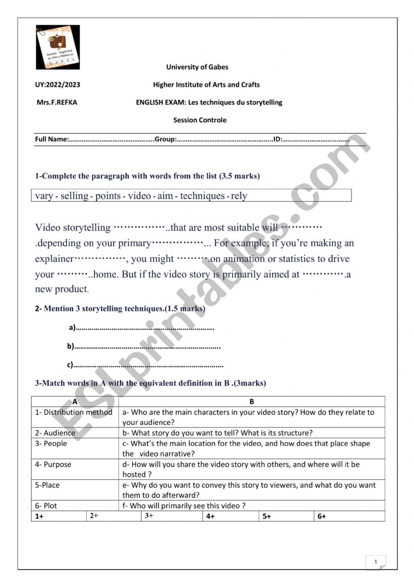 valorisation worksheet