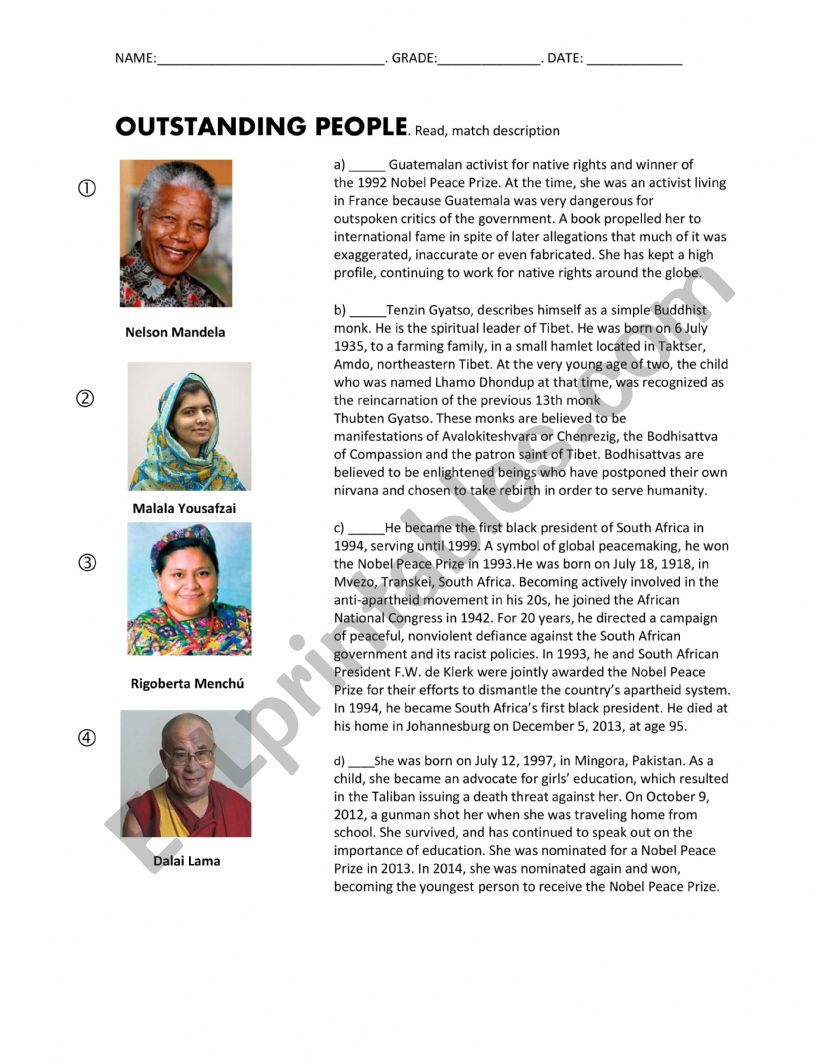 Outstanding People worksheet