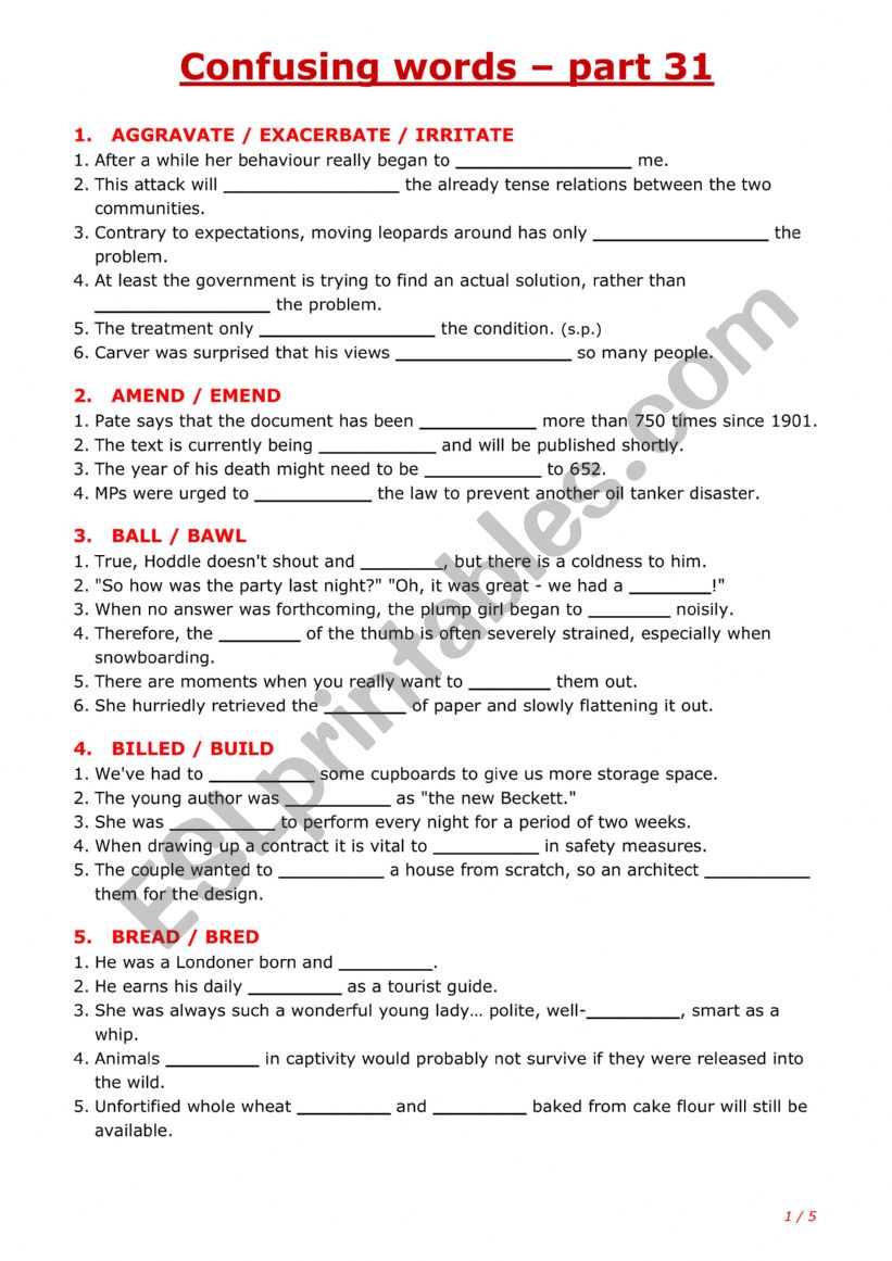 Confusing words - part 31 worksheet