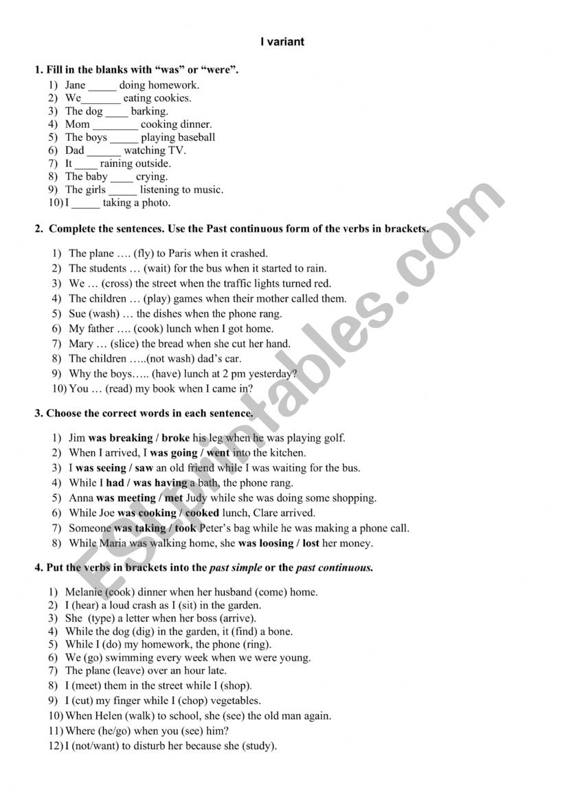 Past Continuous. Test.  worksheet