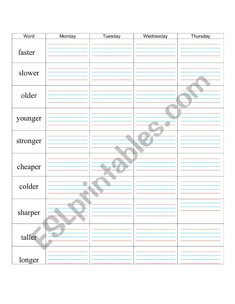 Comparative Vocabulary  worksheet