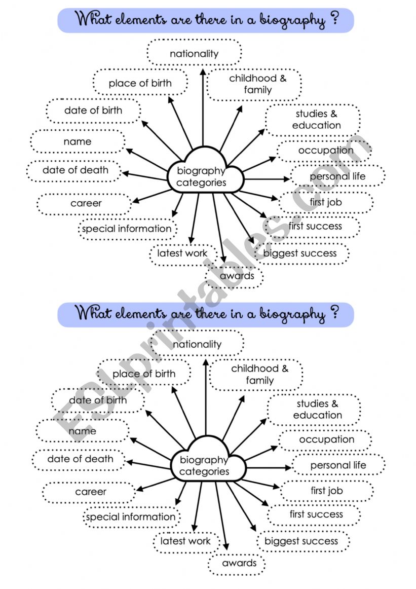 biography elements mindmap worksheet