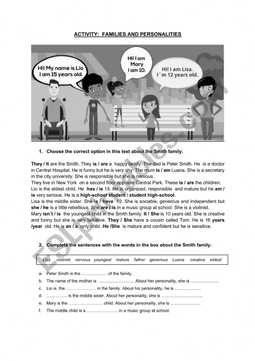 FAMILY AND PERSONALITY worksheet