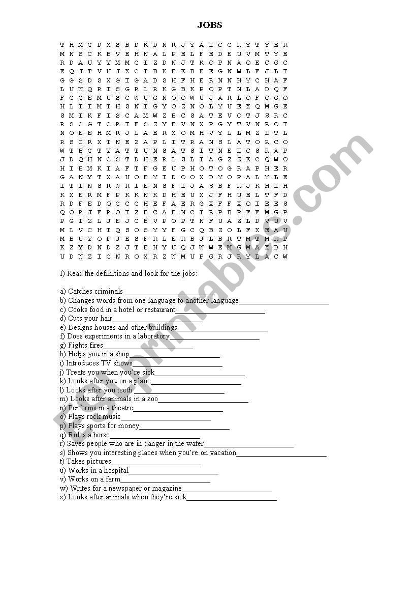 job puzzle  worksheet