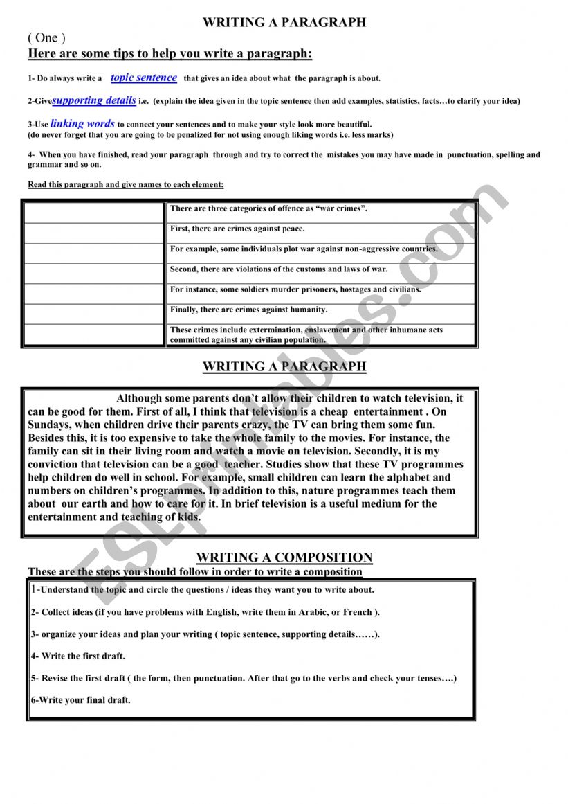 Writing essays worksheet