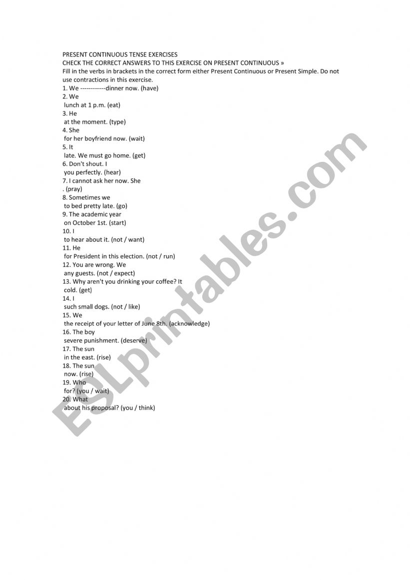 Present continuous  worksheet
