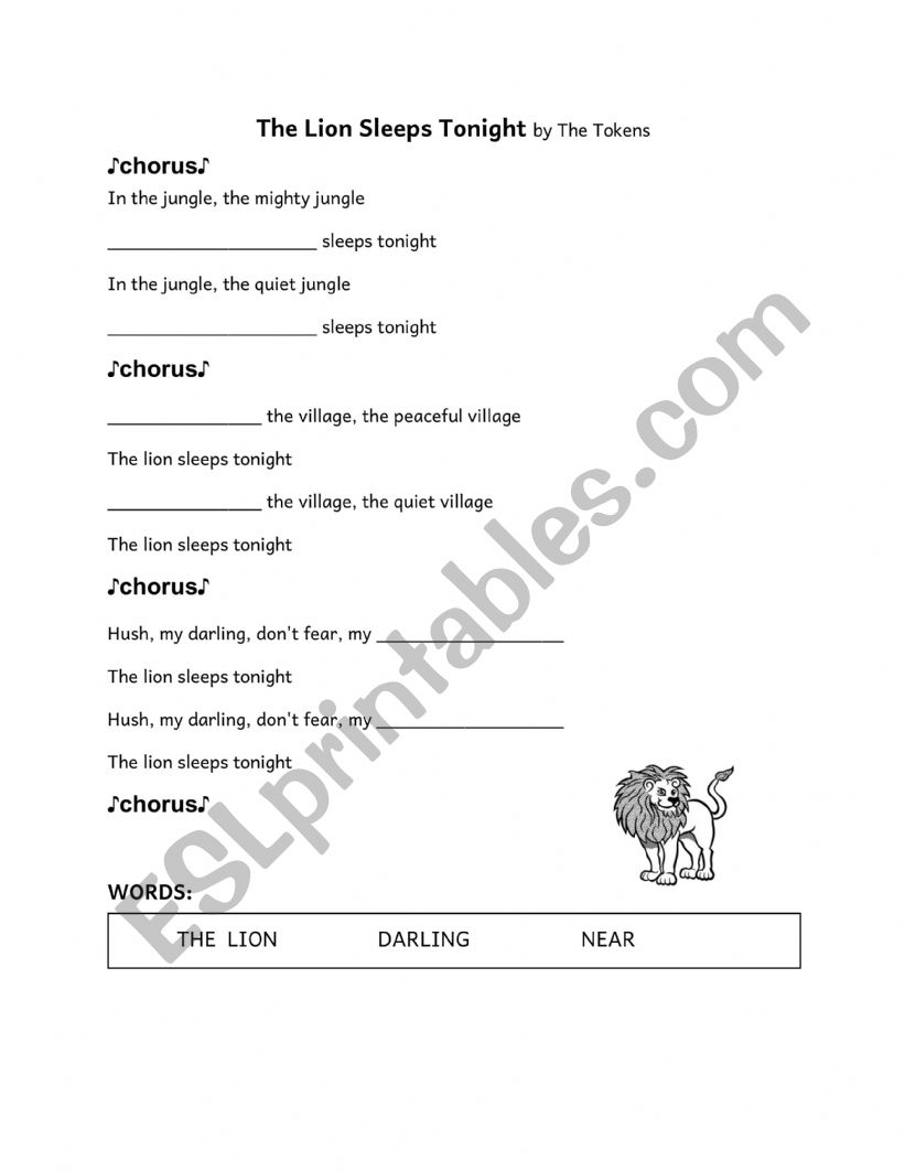 The lion sleeps tonight worksheet