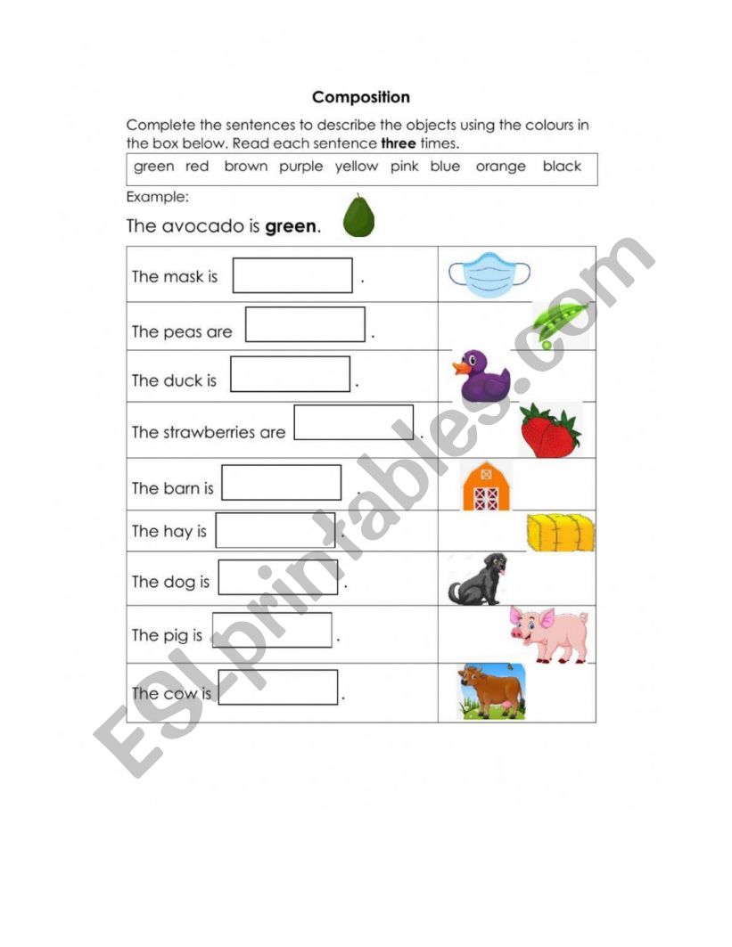 describe the colour worksheet