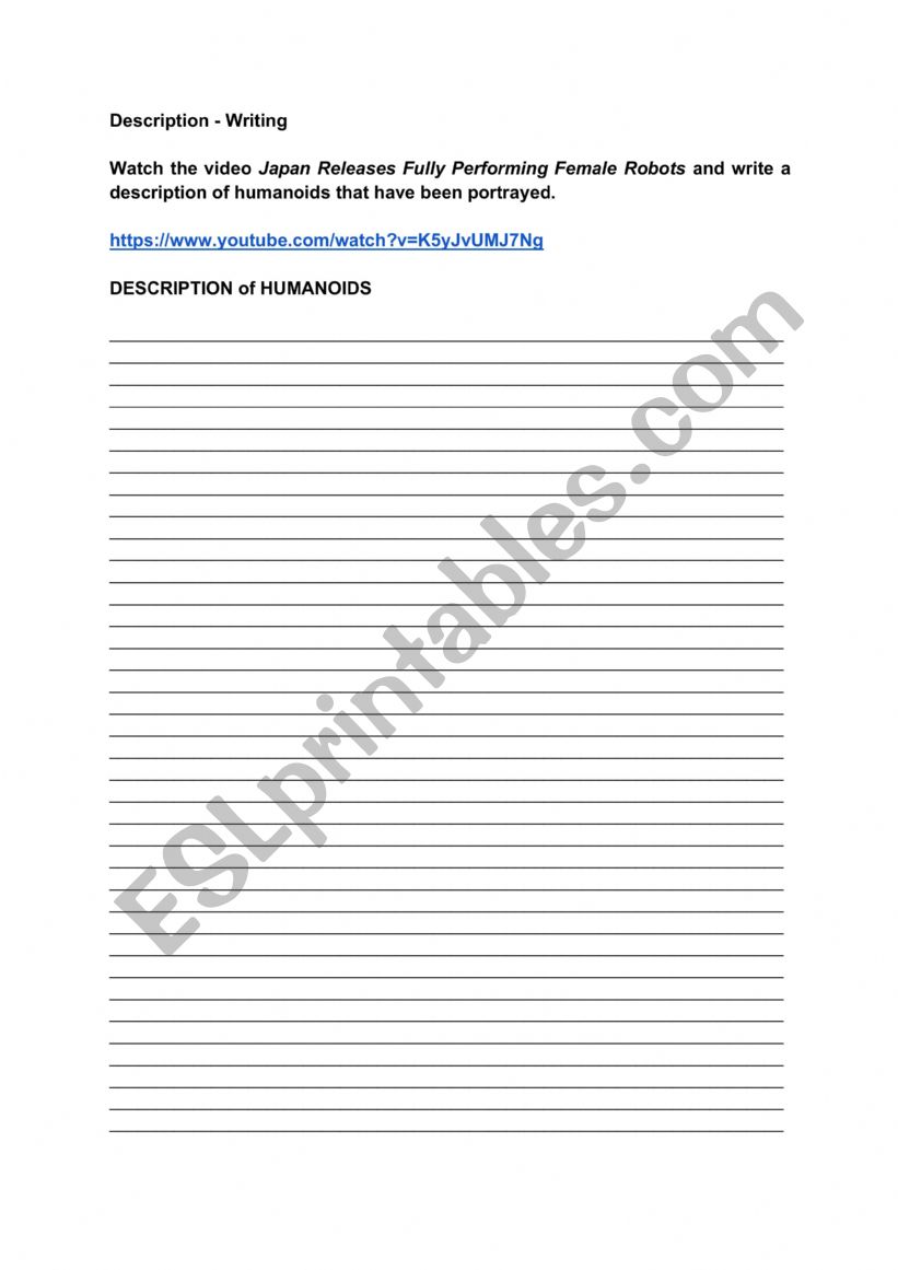 Description - Writing worksheet