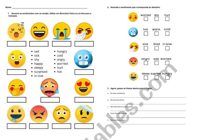 Feelings and to be  worksheet