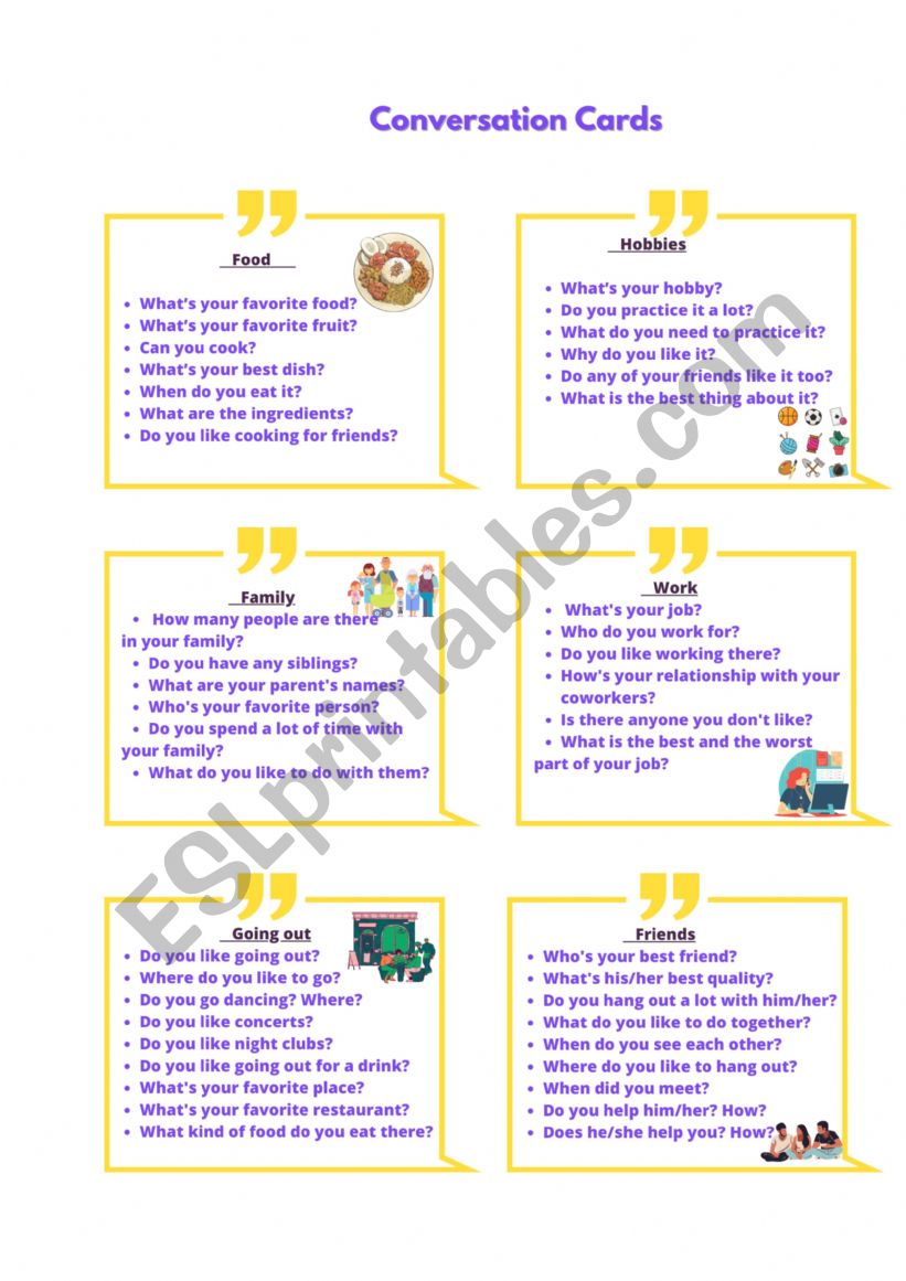 Conversation cards for elementary students