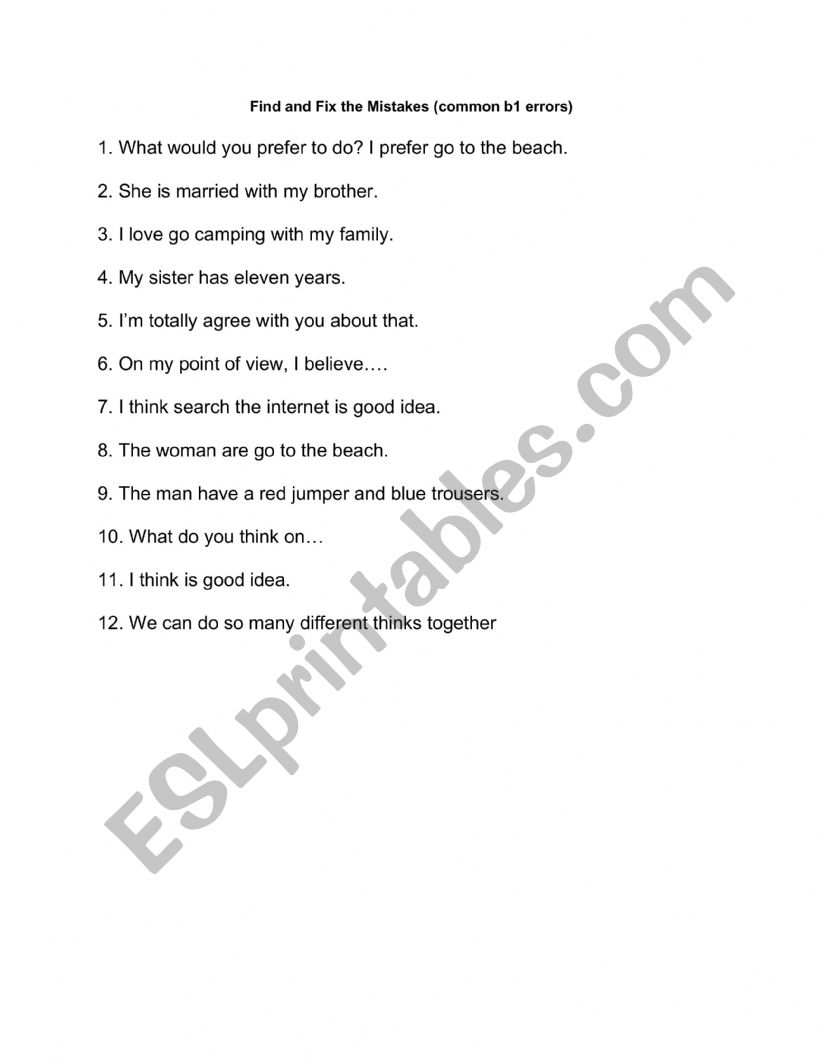find and fix the mistakes worksheet