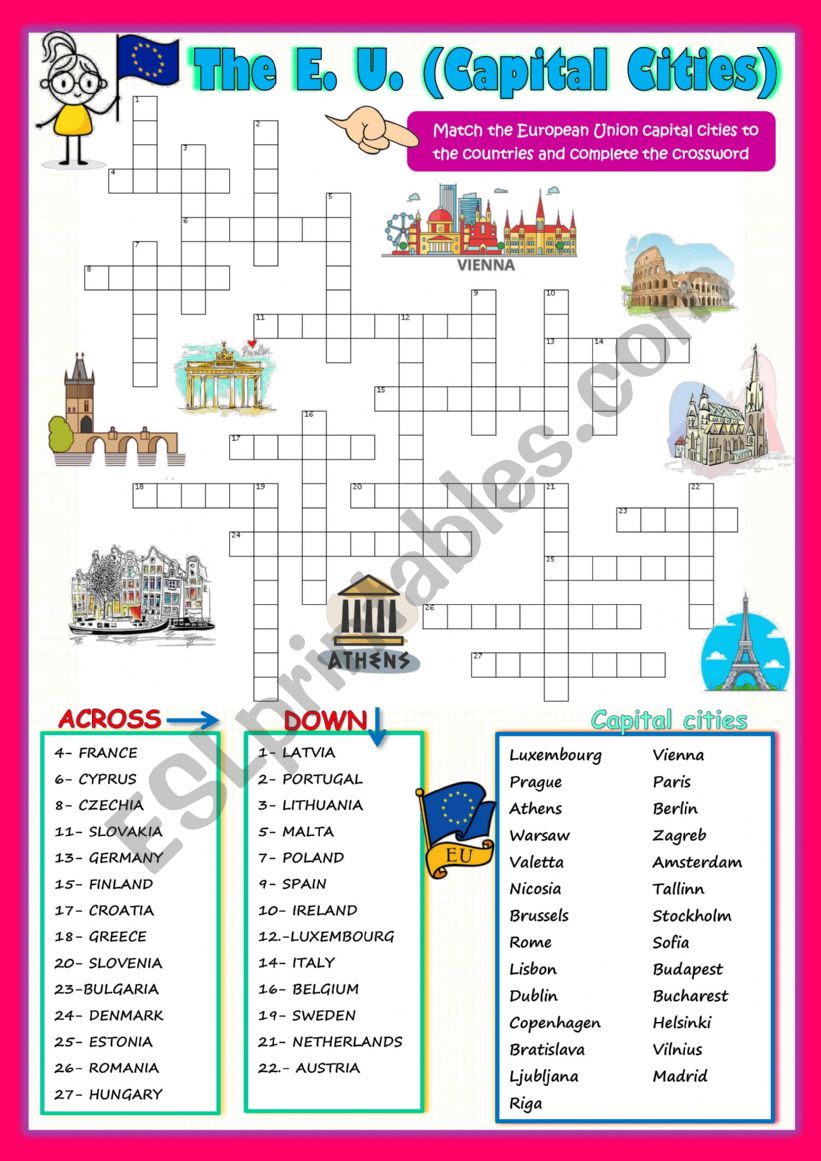 THE EUROPEAN UNION CAPITAL CITIES (CROSSWORD PUZZLE)
