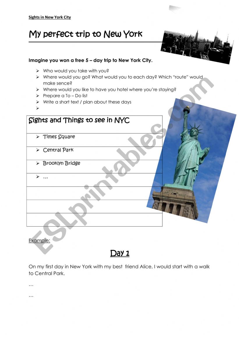 New York travel day worksheet