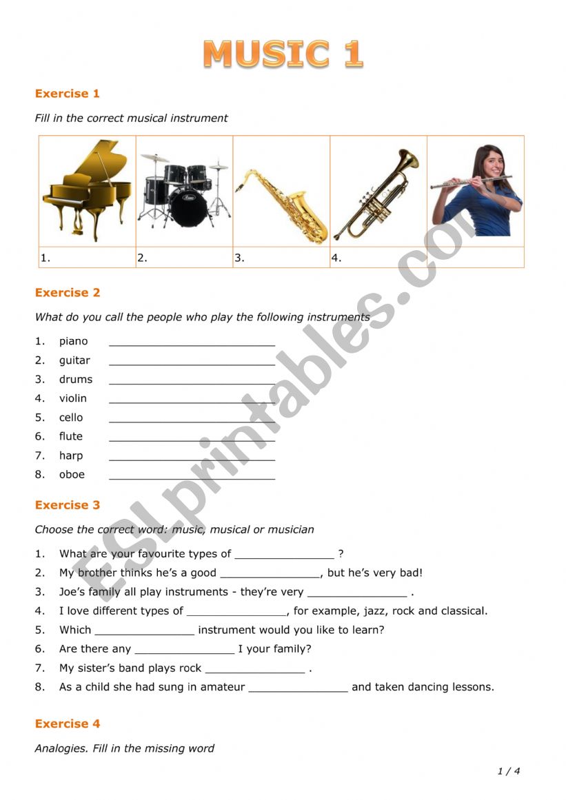 Music 1 worksheet
