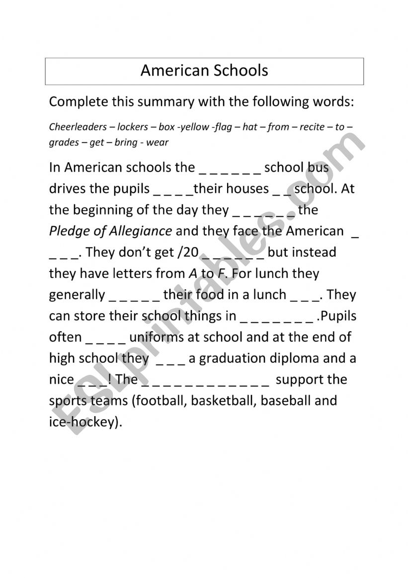 American Schools worksheet