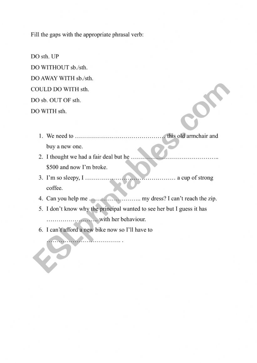 Phrasal verbs with DO worksheet