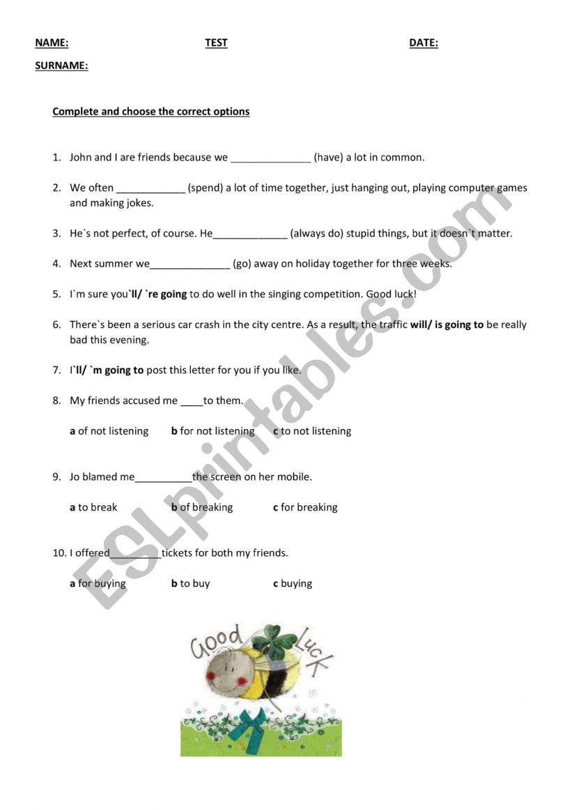 TEST UPP-INT LEVEL worksheet