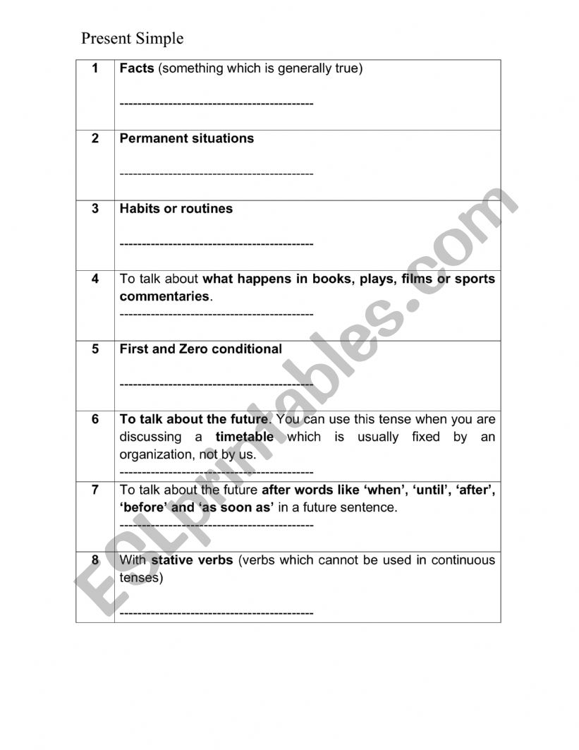 Present time worksheet