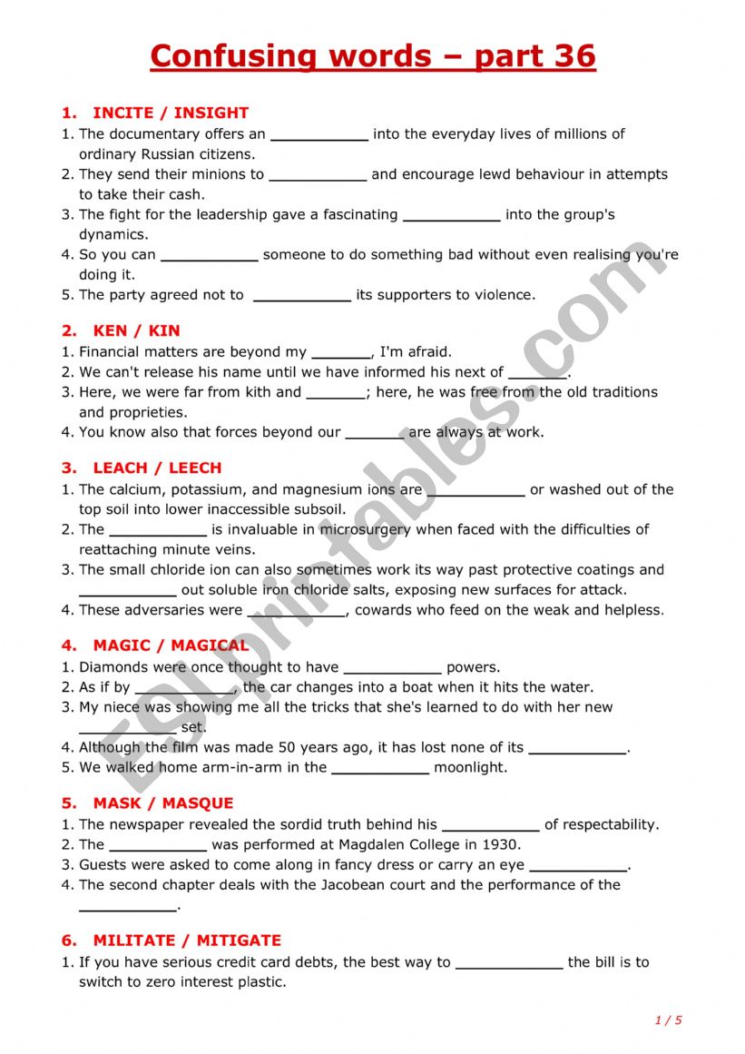 Confusing words - part 36 worksheet