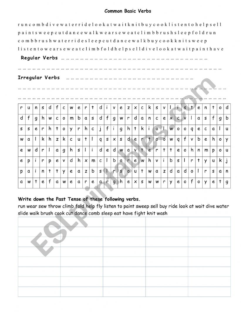 Common Basic Verbs for Young Learners