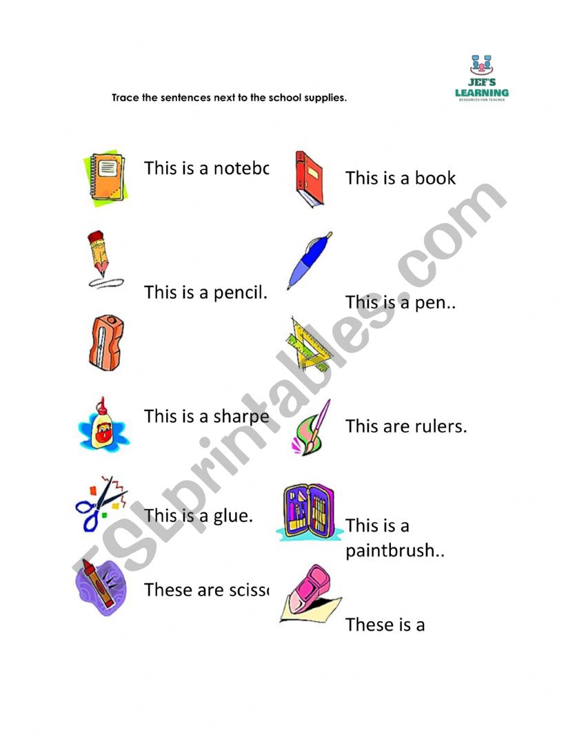 SCHOOL SUPPLIES worksheet