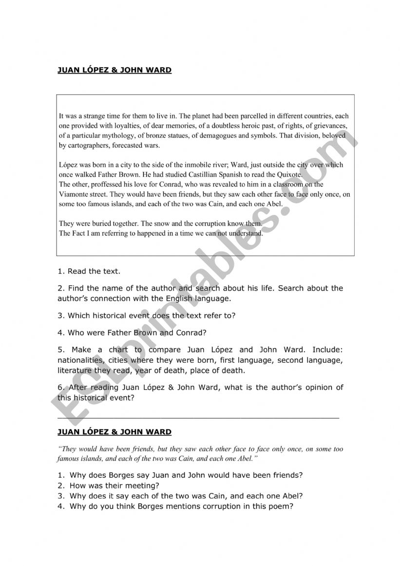 Malvinas/Falklands War - Borges: Juan LÃ³pez and John Ward