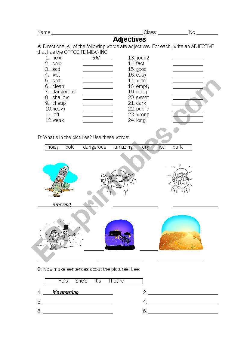 Adjectives worksheet