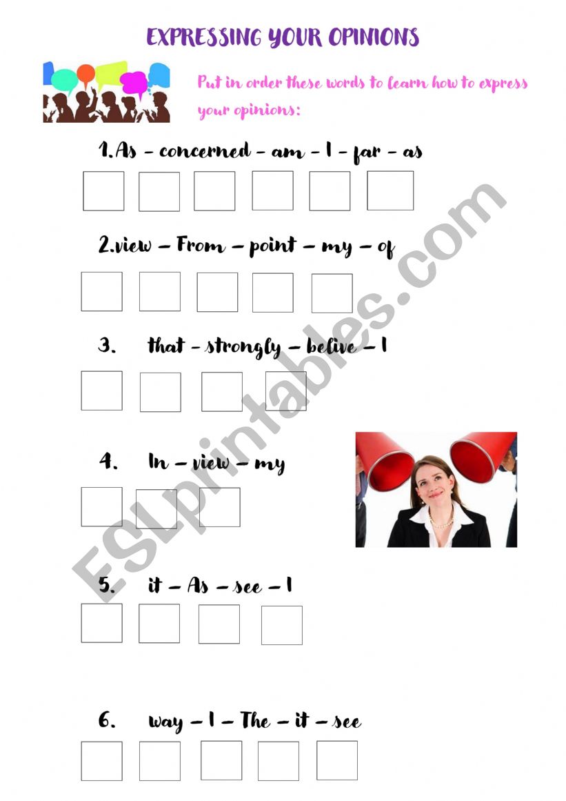 EXPRESSING OPINIONS worksheet