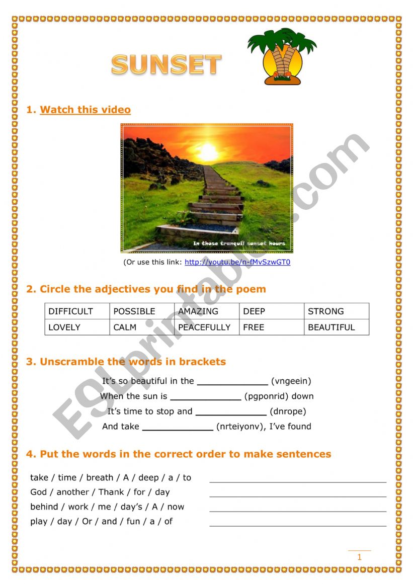 Sunset worksheet