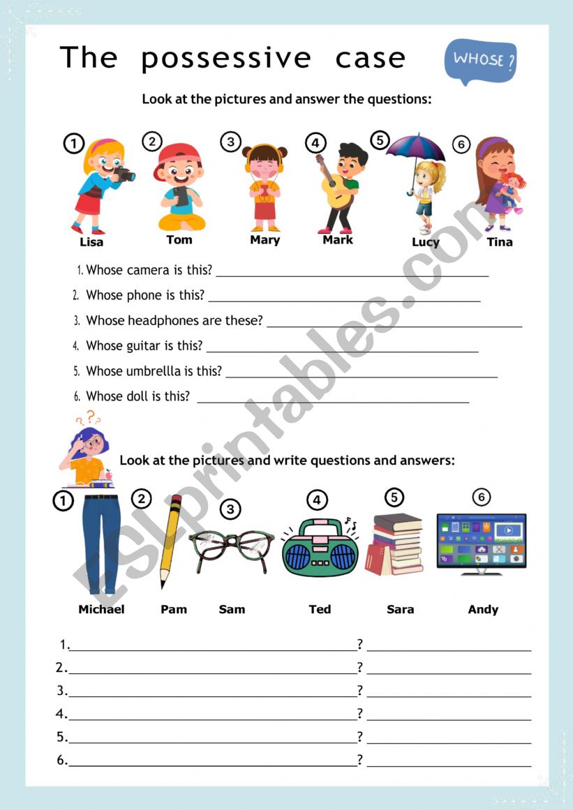 The posssesive case worksheet