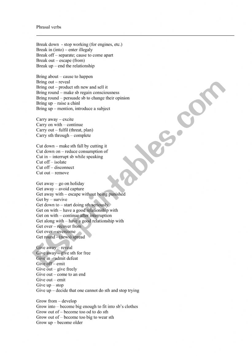 VERBS WITH PREPOSITIONS worksheet