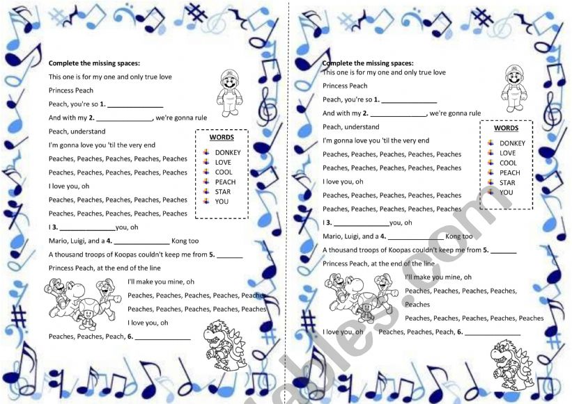 Song Peaches worksheet