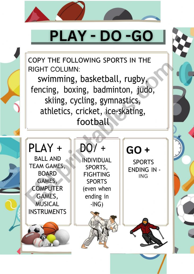 PLAY DO GO + SPORTS worksheet