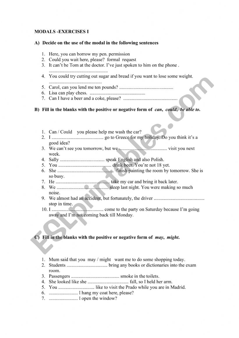 modals revision worksheet