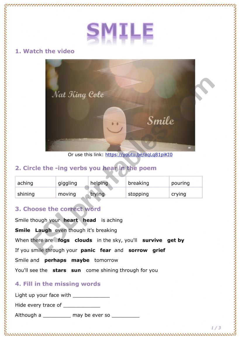 Smile worksheet