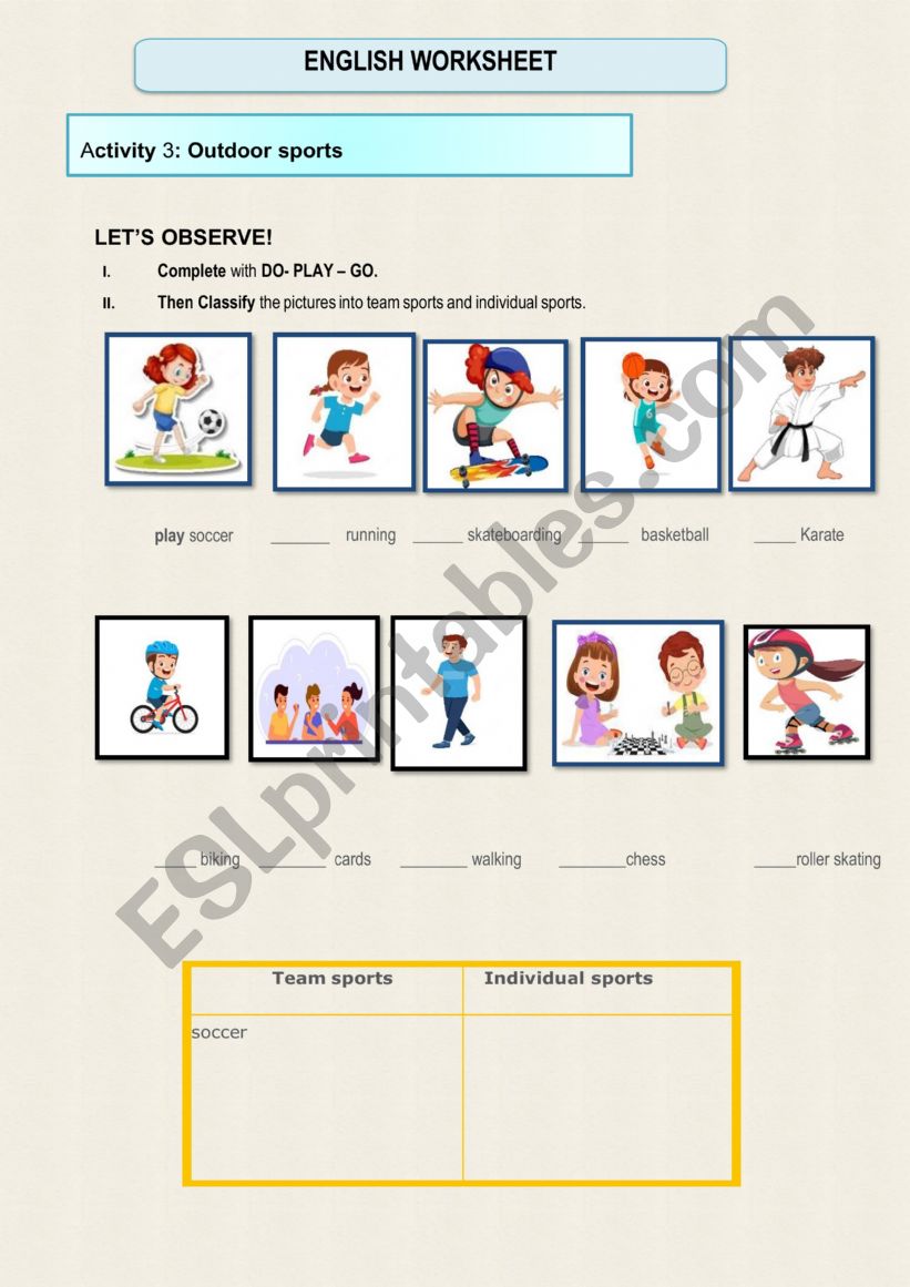 outdoor sports worksheet