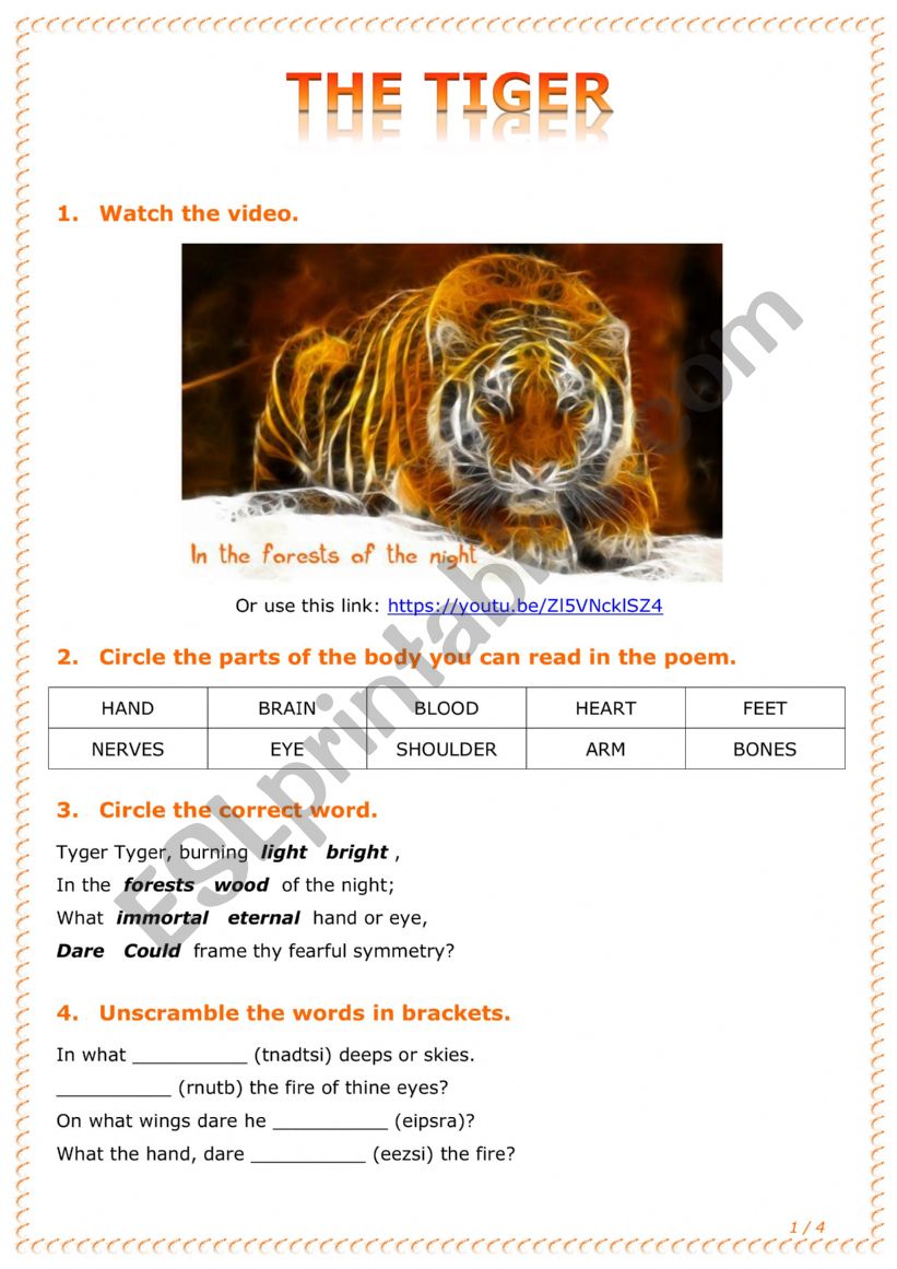 Tiger worksheet