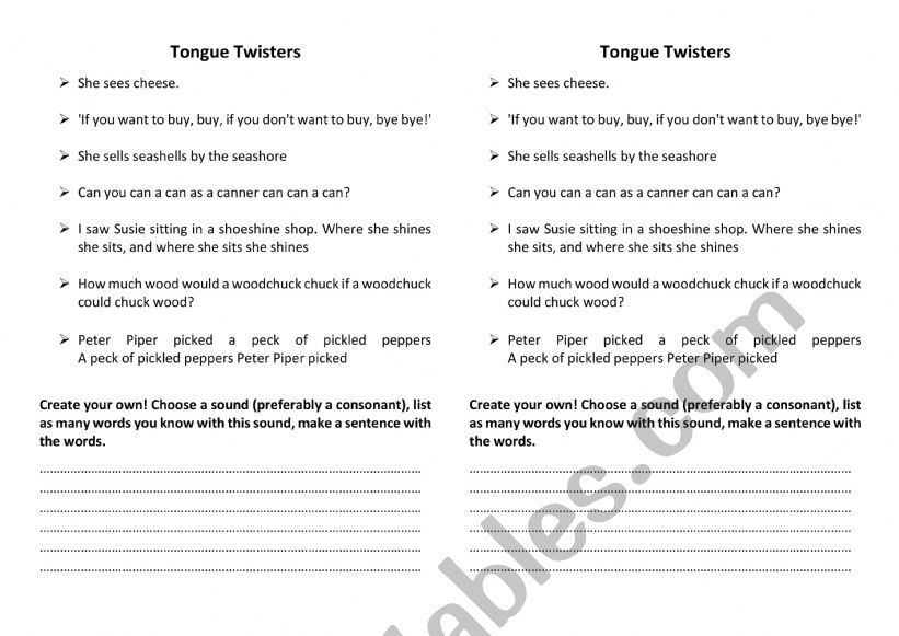 Tongue Twisters worksheet