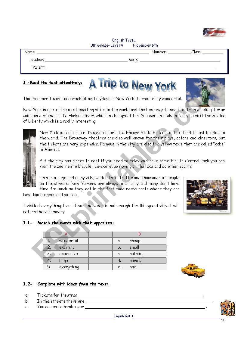 Travelling test worksheet