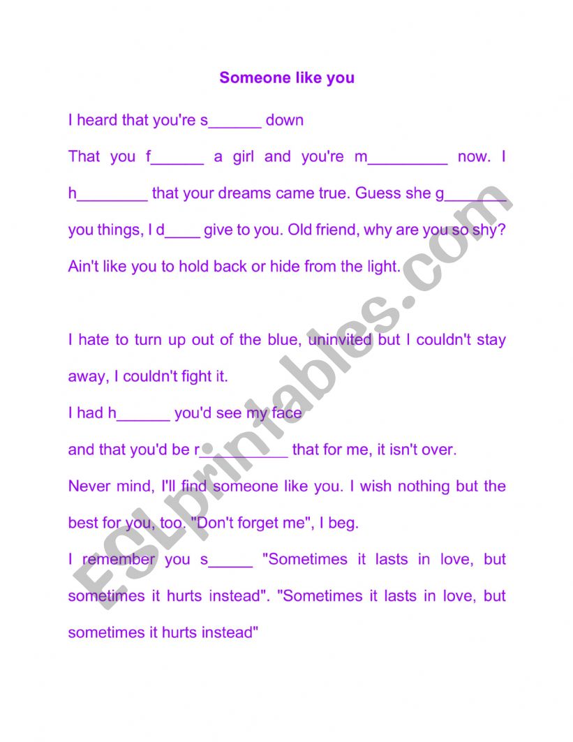 Adele someone like you listening past simple