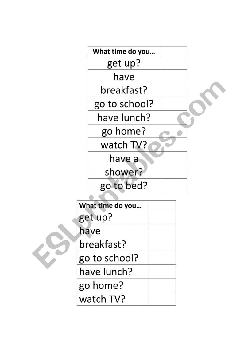 What time do you.. worksheet