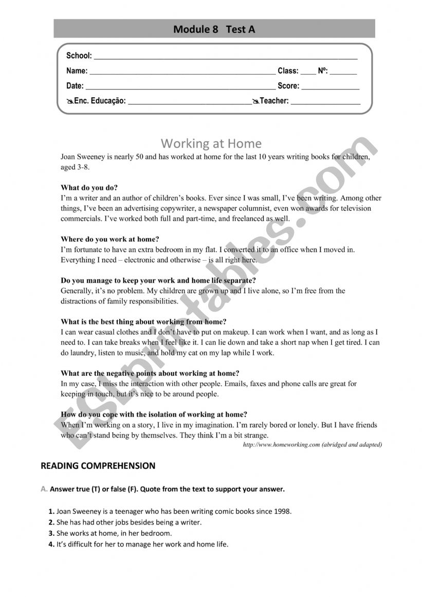 The world of work worksheet